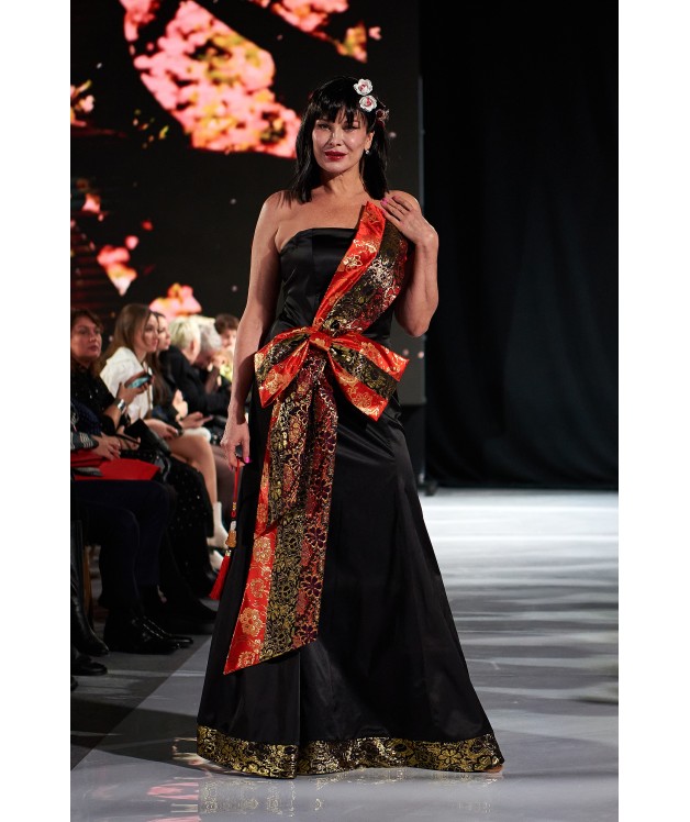 Платье черное с бантом из коллекции "сакура в цвету"