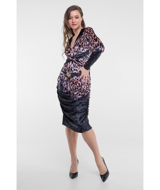 Платье бархатное с леопардовым принтом